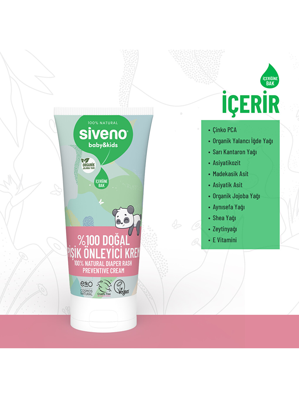 %100 Doğal Bebek Pişik Önleyici Krem Çinko PCA Hassas Hipoalerjenik Vegan Bakım Kremi 50 ml-3
