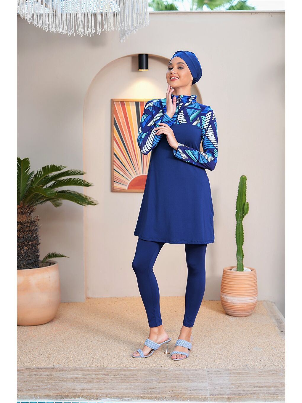 Lacivert Fermuar Detaylı Uzun Kollu Kapalı Tesettür Mayo 3755-1