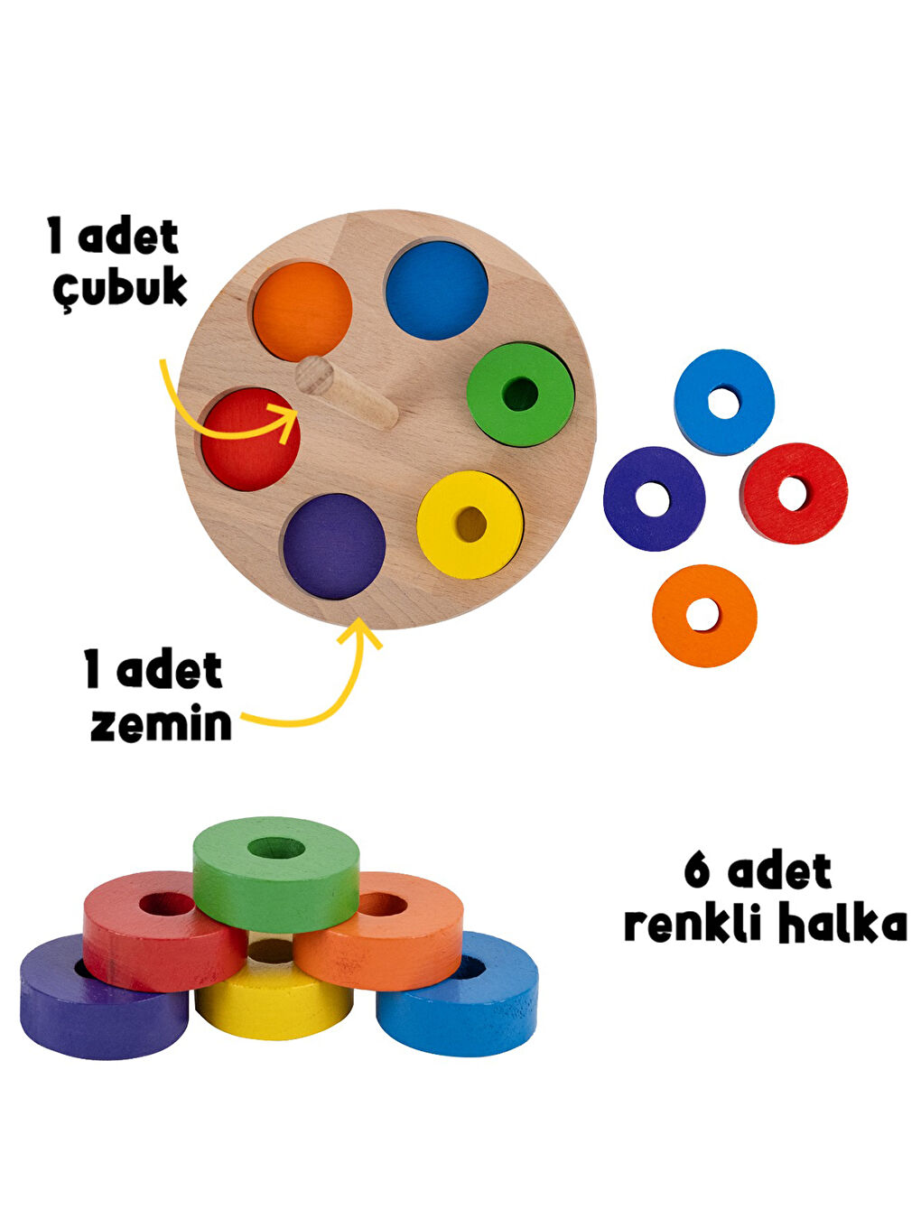 Ahşap Renkli Halkalar Eğitici Set-6