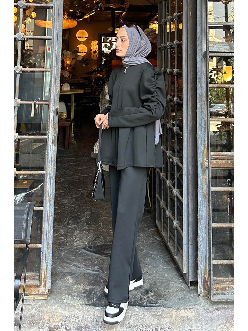 Volan Detaylı İkili Scuba Takım Siyah-1