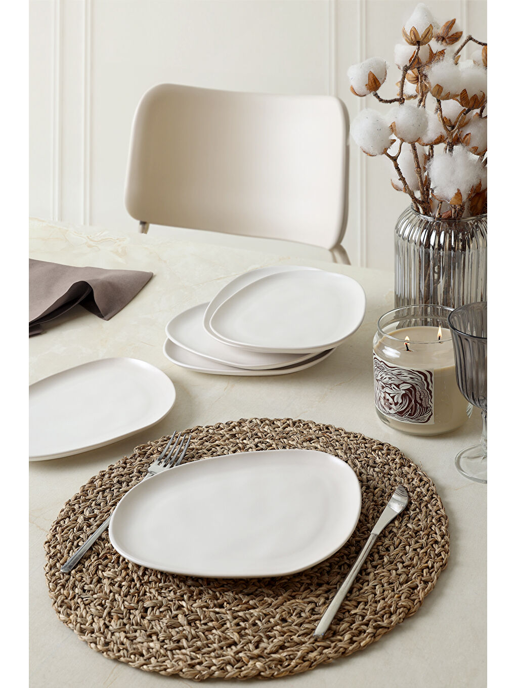 Mat Beyaz Tetra Pasta Tabağı 23 Cm 6 Adet