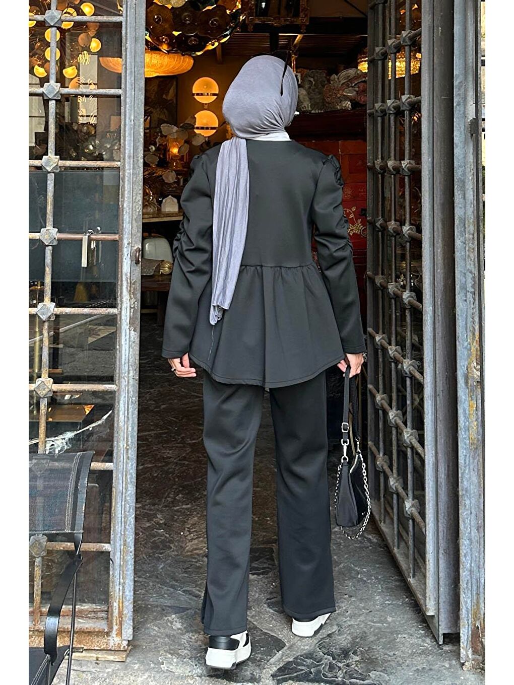 Volan Detaylı İkili Scuba Takım Siyah-3