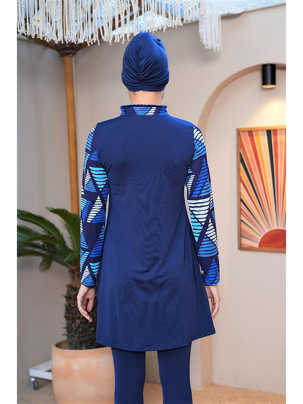Lacivert Fermuar Detaylı Uzun Kollu Kapalı Tesettür Mayo 3755-4