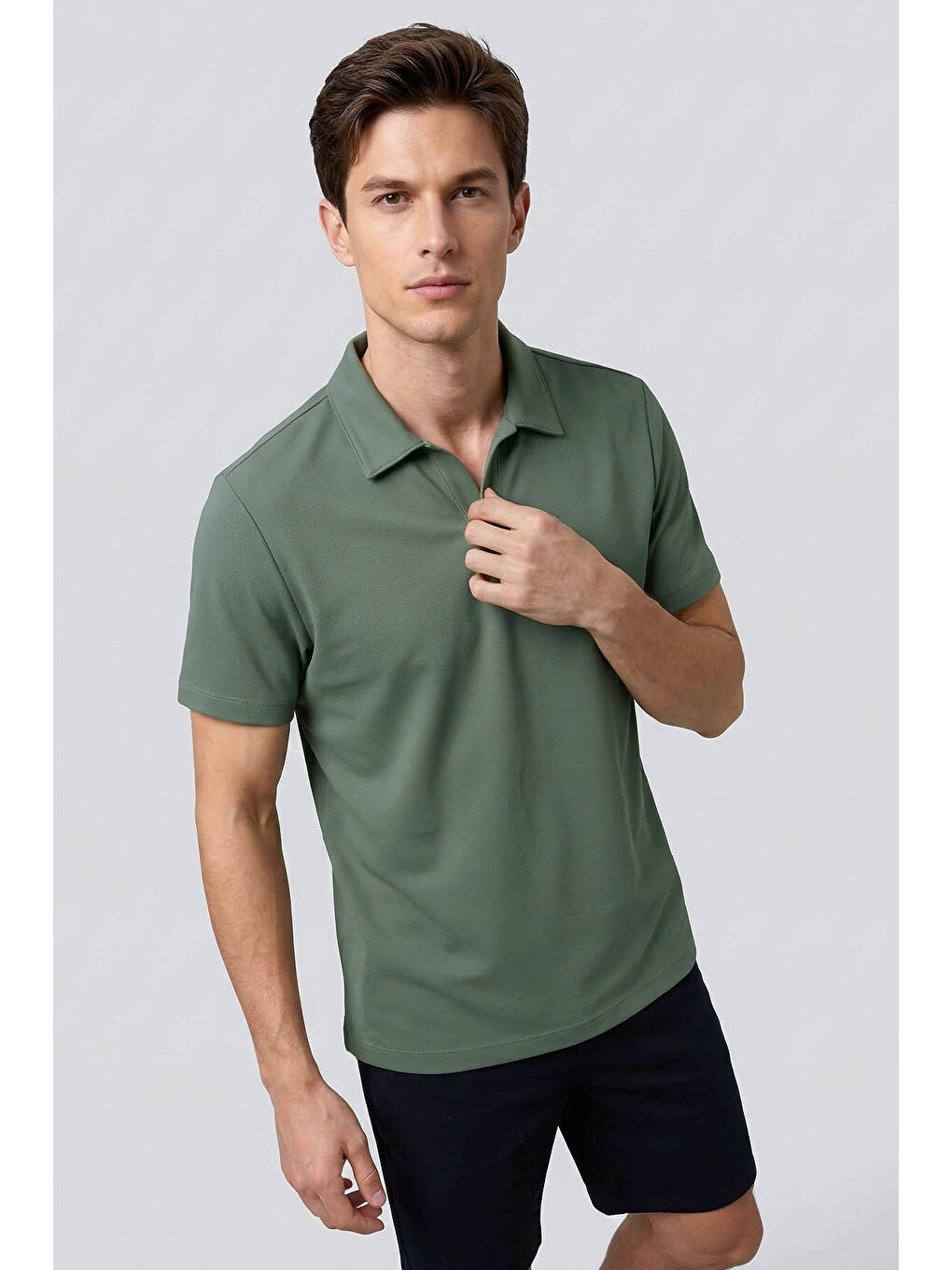 Açık Yeşil Rahat Form Yumuşak Dokulu Polo Yaka Erkek T-Shirt - 88496-1