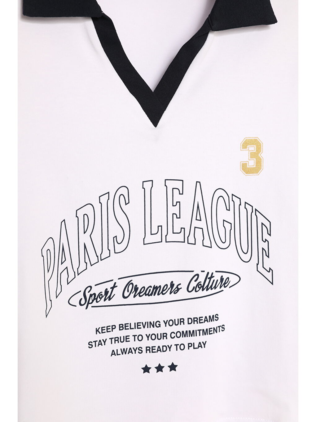 Paris Yazı Baskılı Polo Yaka Crop Tişört Beyaz-1