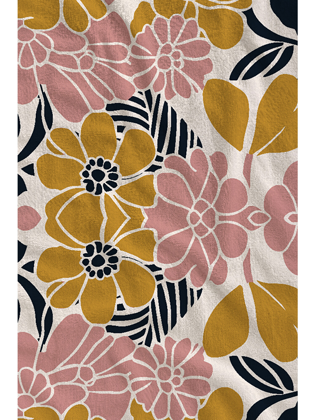 Kahverengi Hardal Pembe Retro Çiçek Desenli 70x150 Cm Dijital Baskılı Plaj Ve Banyo Havlusu-1