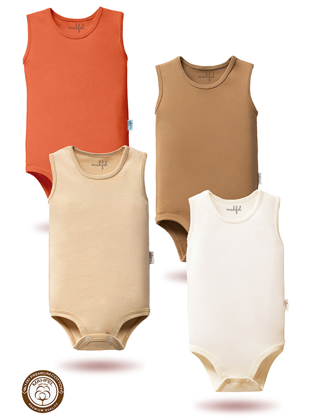 Bej %100 Pamuklu Atlet 4'lü Baskısız Çıtçıtlı Bebek Body Zıbın FSFR