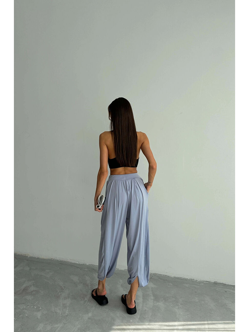 Kadın Gri Bağcıklı Geniş Paça Pantolon 1018-E001-4