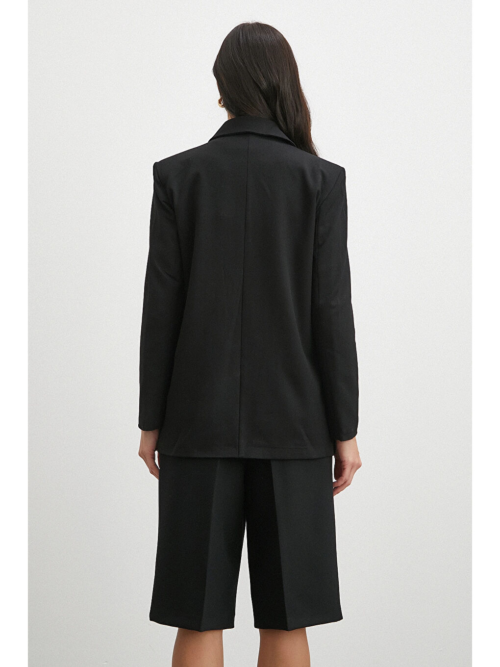 Çift Dügmeli Cep Kapaklı Blazer Ceket Siyah-5