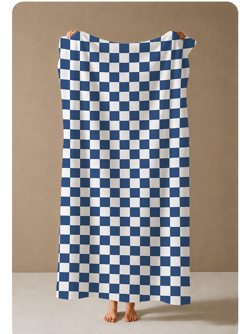 Lacivert Beyaz Dama Desenli 70x150 Cm Dijital Baskılı Plaj Ve Banyo Havlusu-3