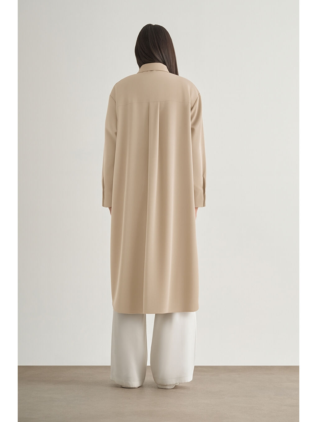 Bej Mizallle Çıtçıtlı Uzun Yazlık Taş Rengi Tunik-2