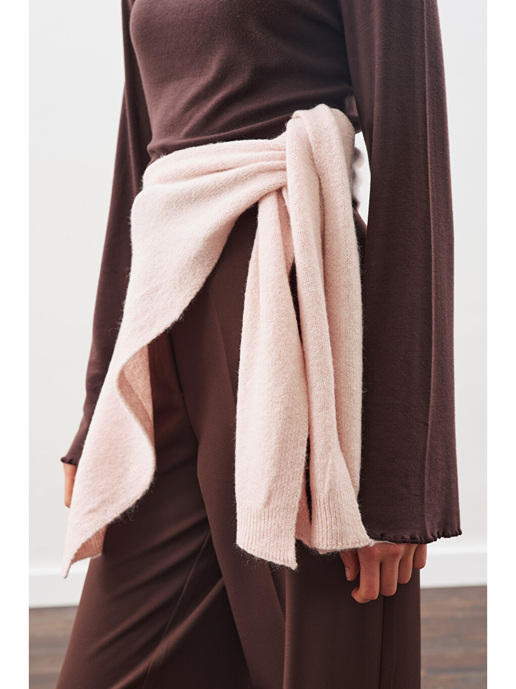 Kare Yaka Bağlamalı Triko Atkı Pembe-6