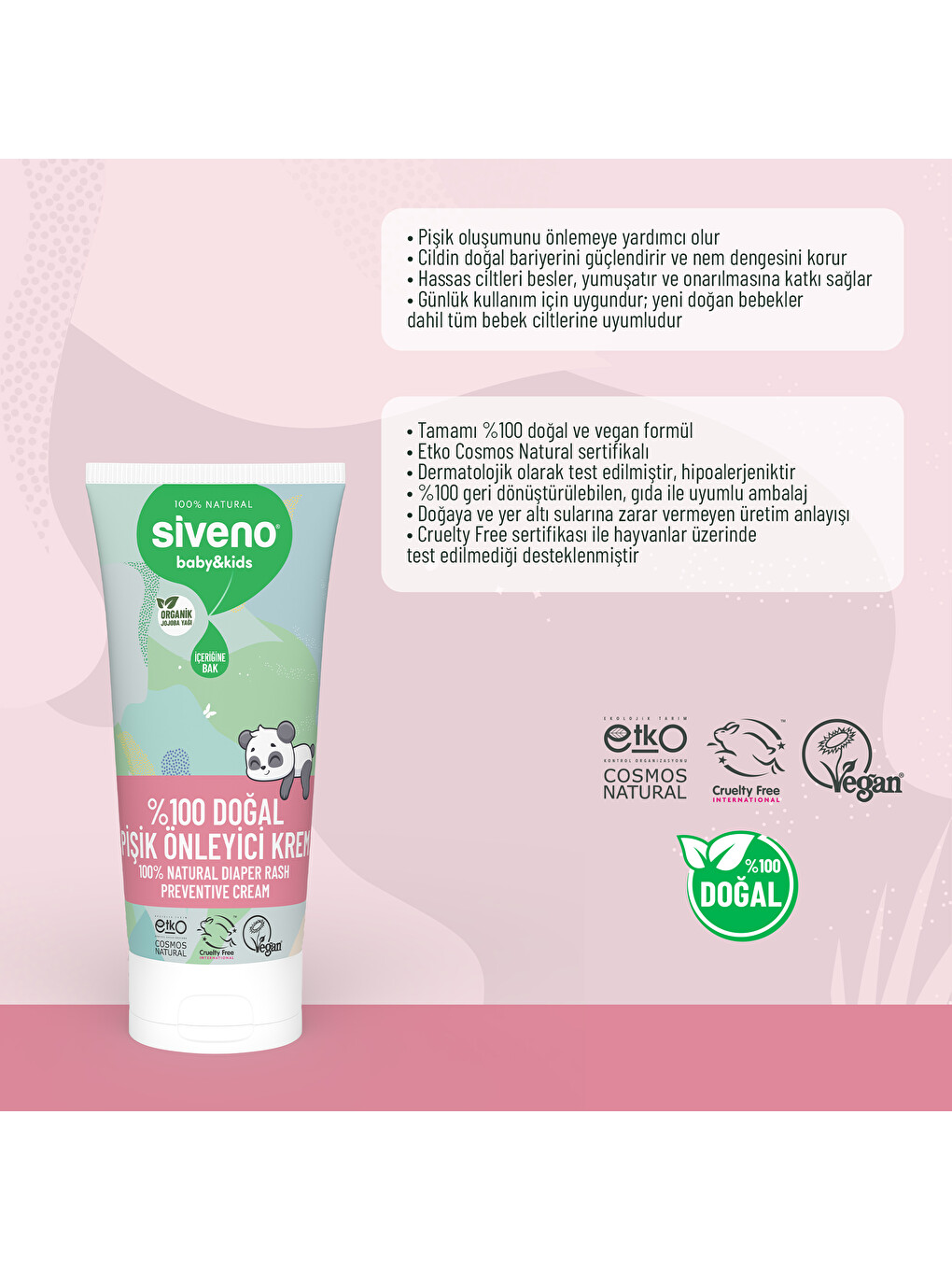 %100 Doğal Bebek Pişik Önleyici Krem Çinko PCA Hassas Hipoalerjenik Vegan Bakım Kremi 50 ml-6
