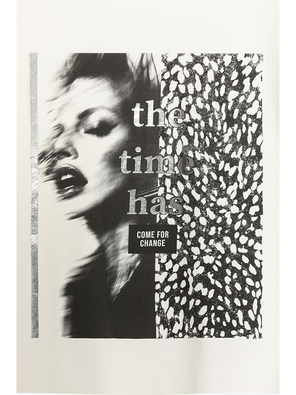 Varak Desen Baskılı Oversize Tişört Ekru-2