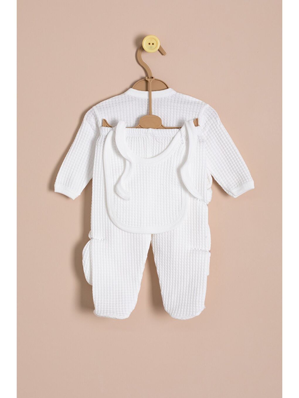 Ekru Petekli 7'li Bebek Hastane Çıkışı Seti Unisex 23334-3