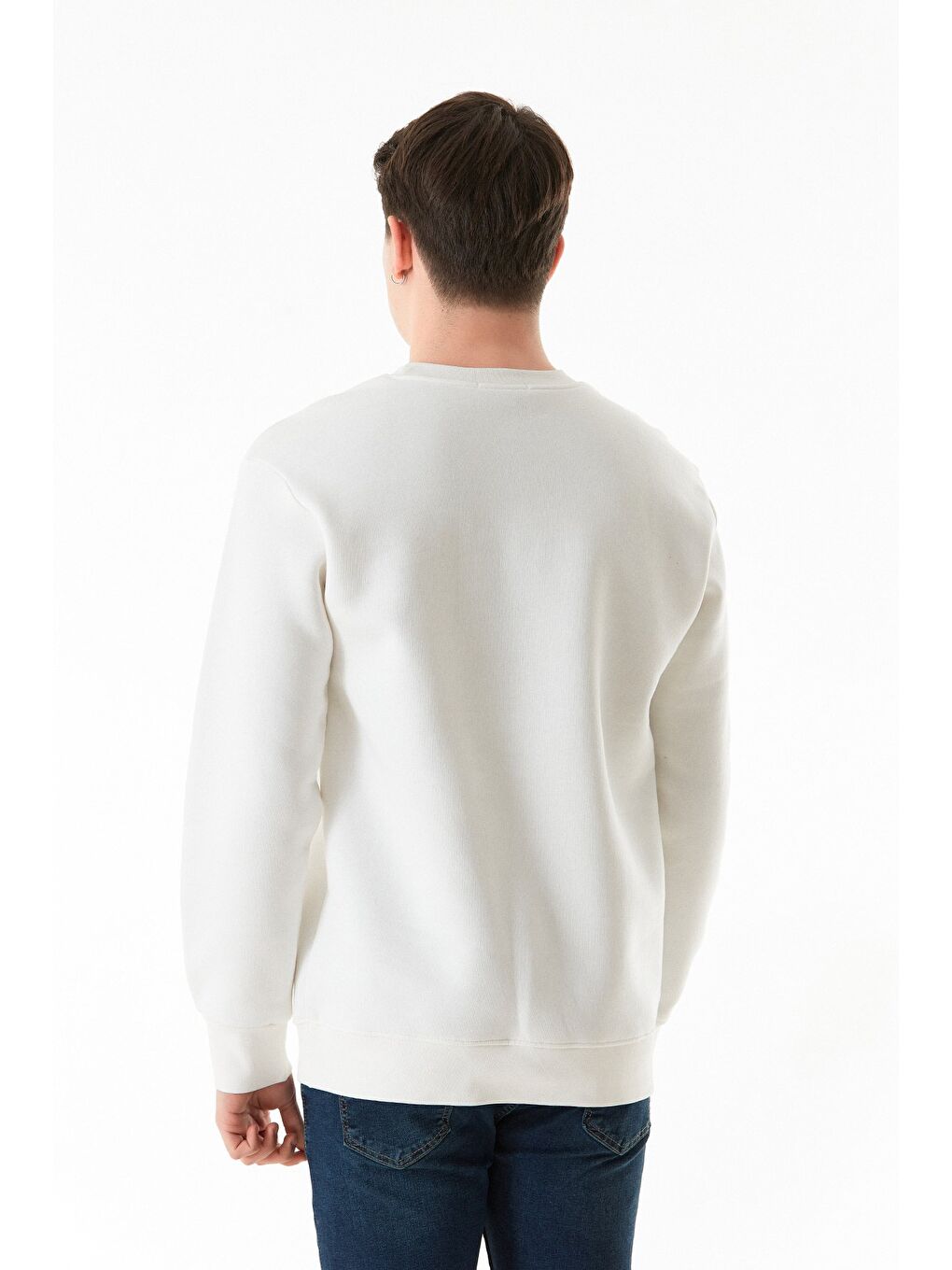 Beyaz 3 İplik Be Ready Yazı Kabartmalı Bisiklet Yaka Sweatshirt-3