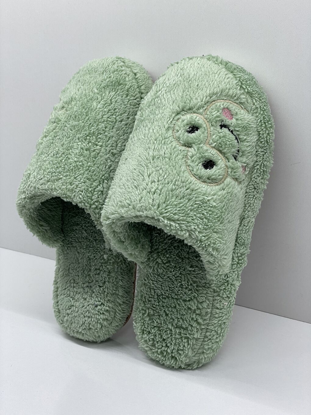 Yeşil FROG Kurbağalı Kapalı Kadın Ev Terliği Günlük Rahat Kışlık Terlik-1