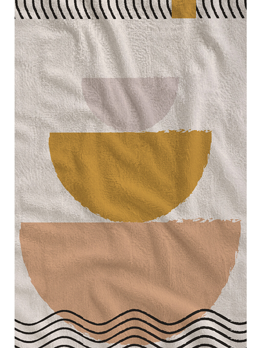 Bej Siyah Minimal Geometrik Desenli 70x150 Cm Dijital Baskılı Plaj Ve Banyo Havlusu-1