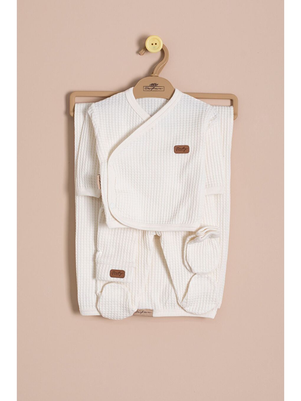 Bej Petekli 7'li Bebek Hastane Çıkışı Seti Unisex 23335