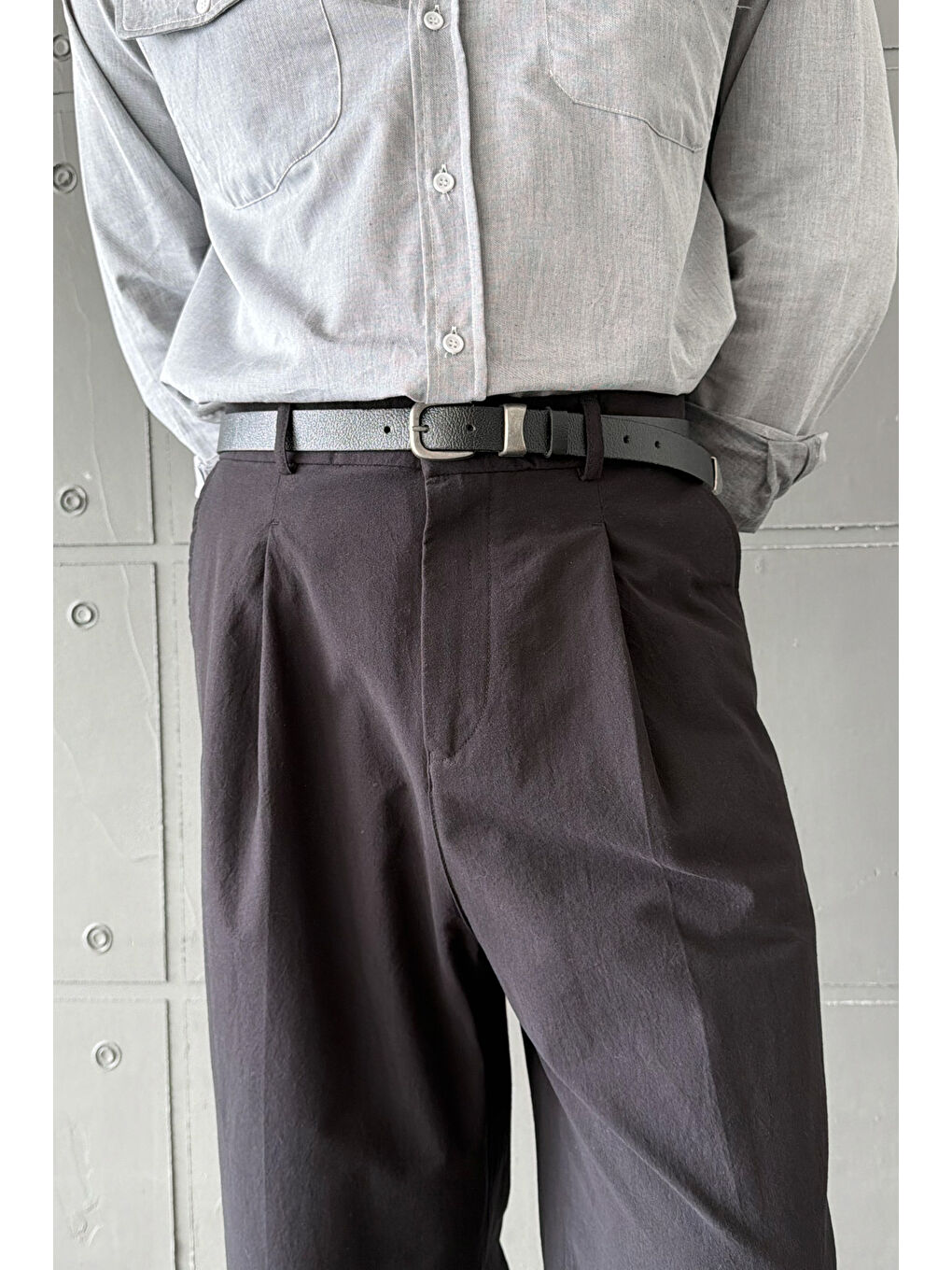 Siyah Erkek Baggy Fit Gabardin Kumaş Pantolon-3