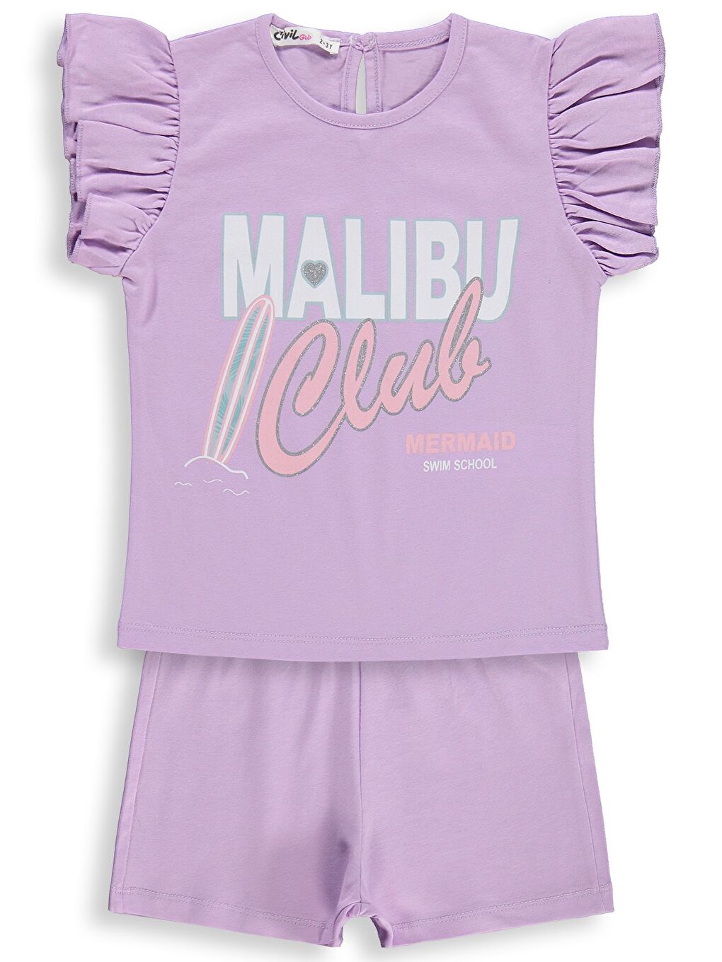 Girls Malibu Baskılı Şortlu 2-5 Yaş Takım - Lila