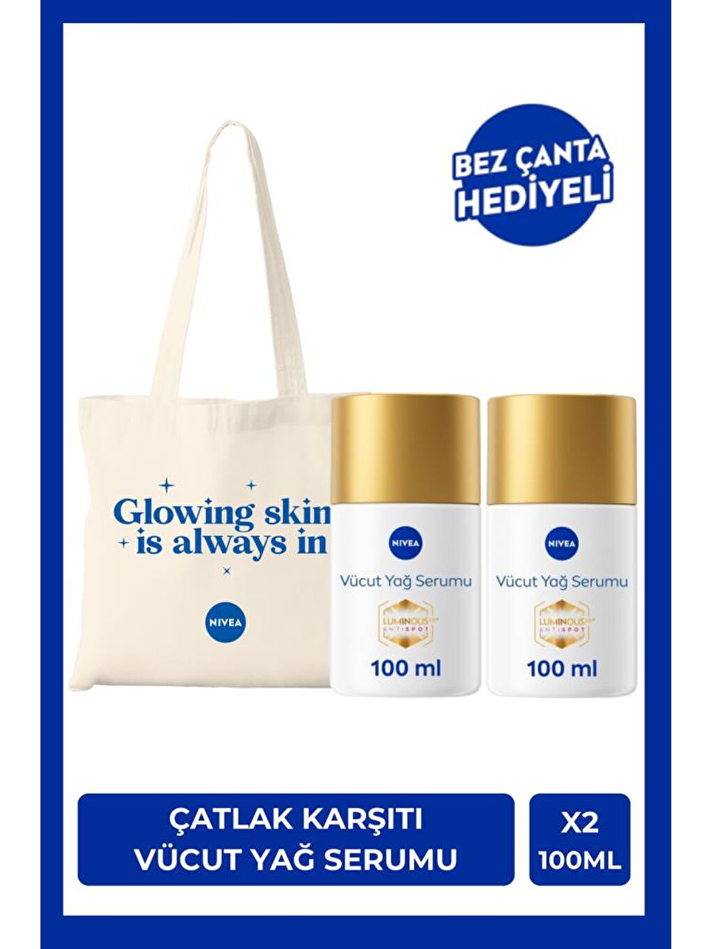 NIVEA Şeffaf Luminous630 Çatlak Karşıtı Vücut Yağ Serumu 100ml, Hamilelik, Kilo Değişimi, Çanta Hediyeli, X2 Adet