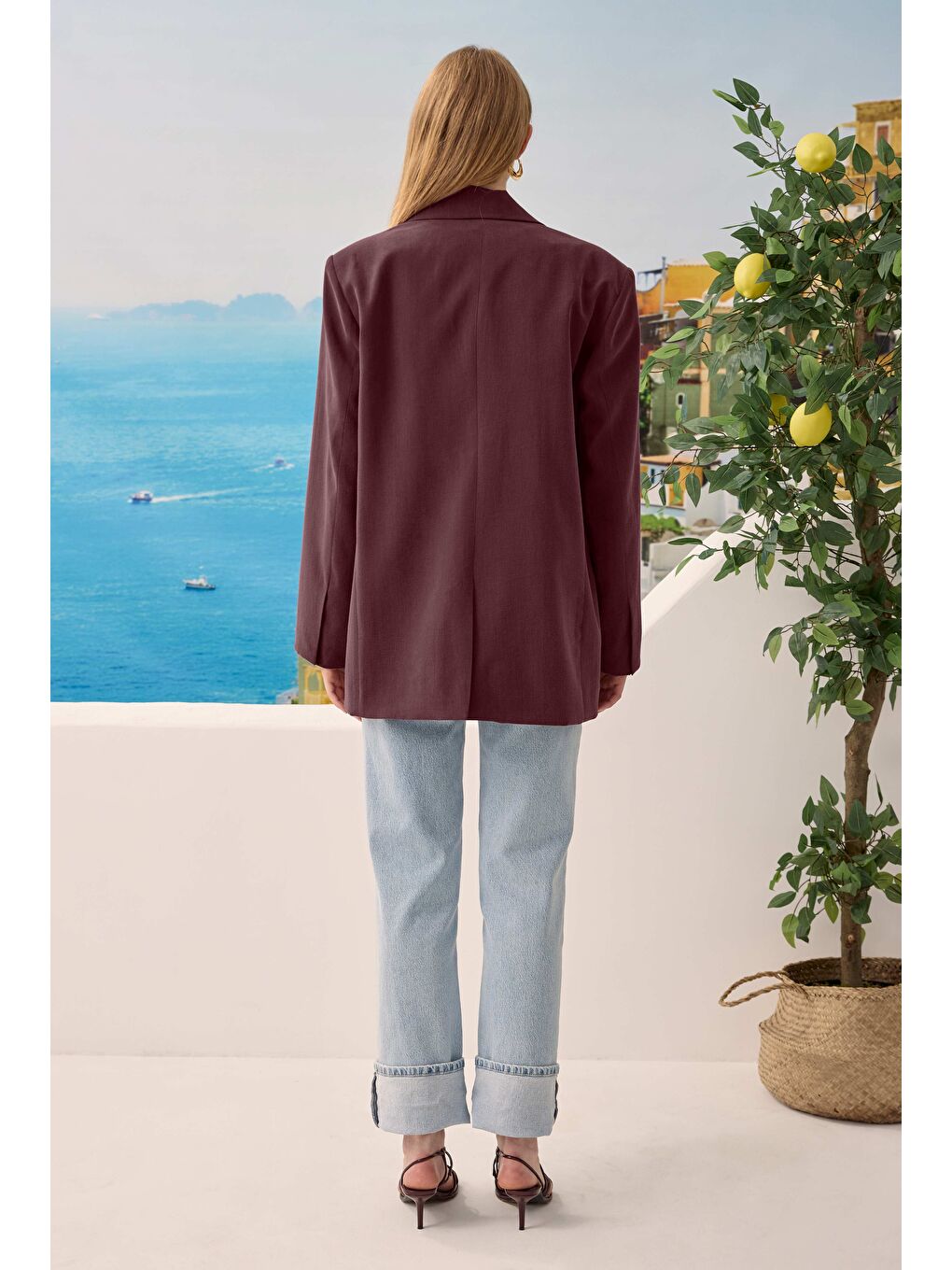 Modal Bol Kesim Blazer Ceket Bordo-2