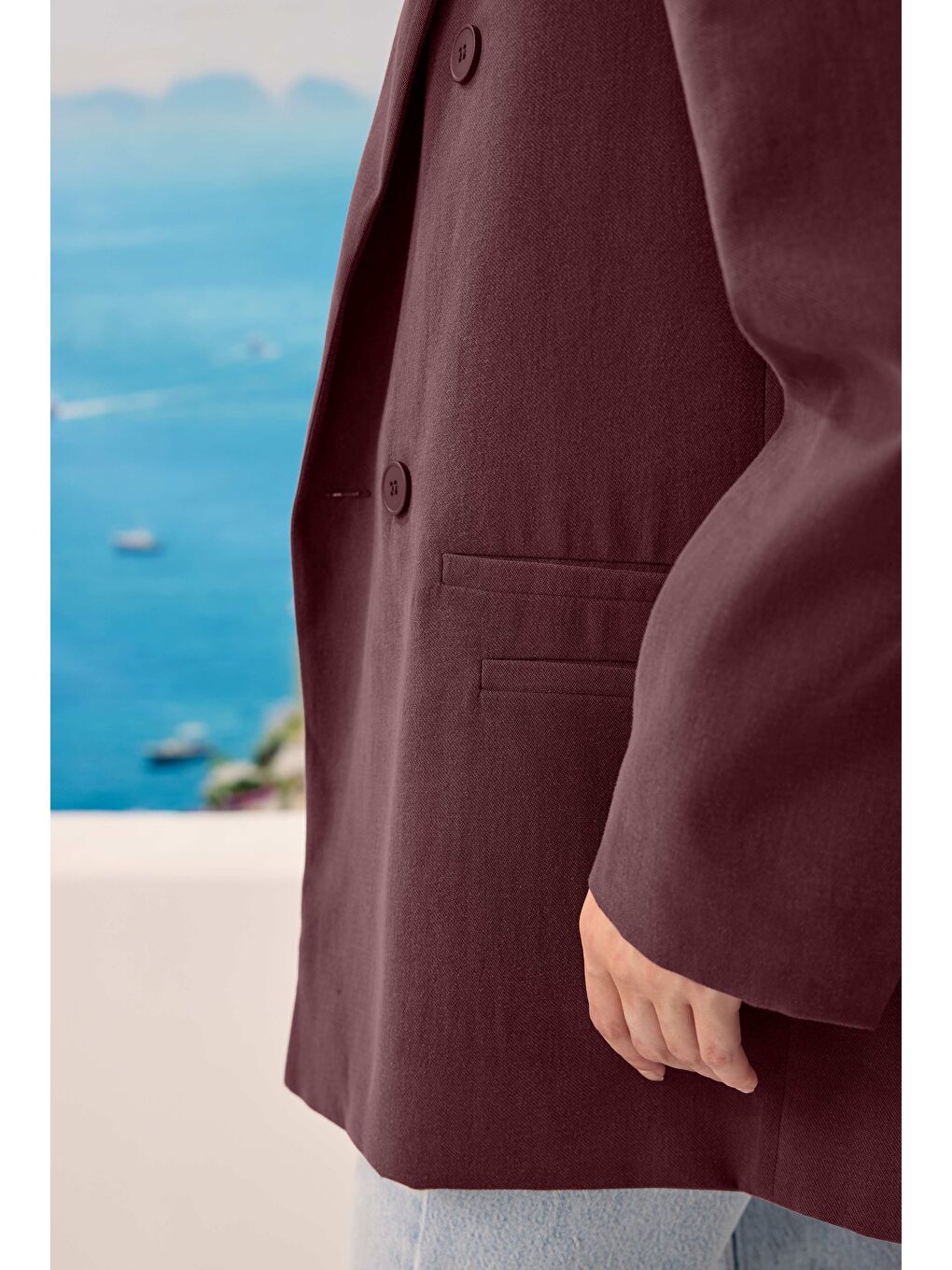 Modal Bol Kesim Blazer Ceket Bordo-3