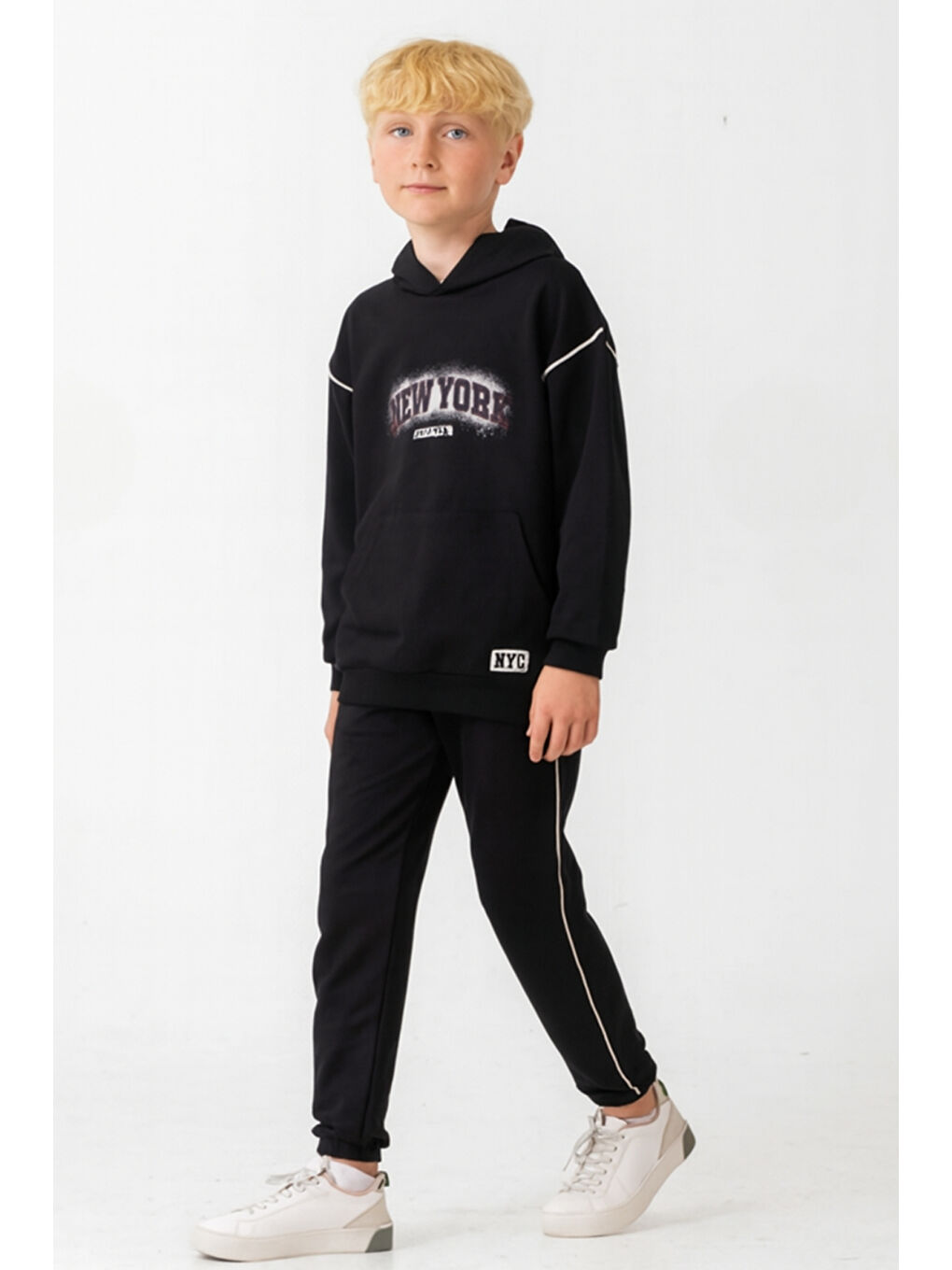 Siyah Erkek Çocuk New York  Baskılı Alt Üst Eşofman Takımı Ak7886-1