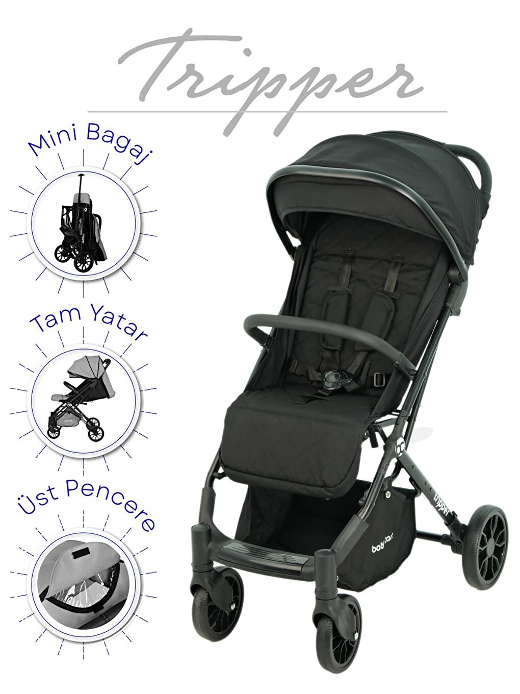 Tripper Kabin Boy Bebek Arabası - Siyah Standart-1
