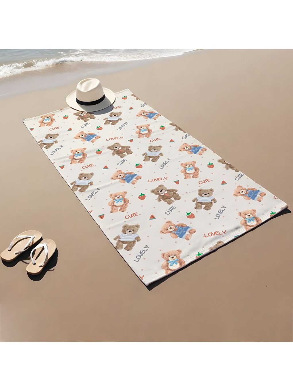 Karışık Özel Tasarım Teddy Bear Desenli Hızlı Kuruyan 75x150 Cm Plaj Havlusu – Baskılı-1