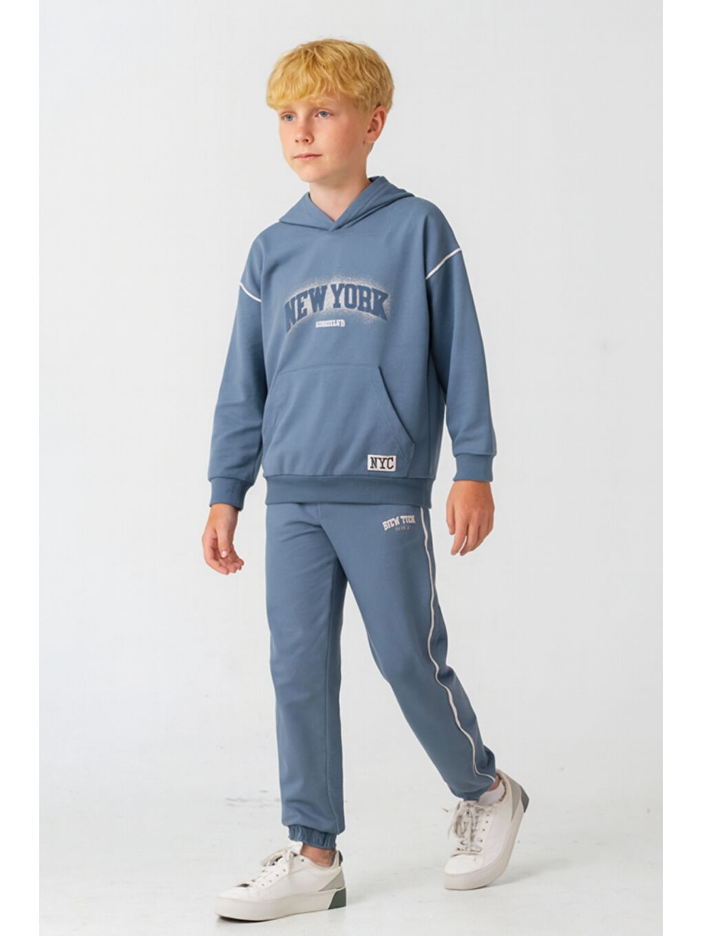 Mavi Erkek Çocuk New York  Baskılı Alt Üst Eşofman Takımı Ak7886-1