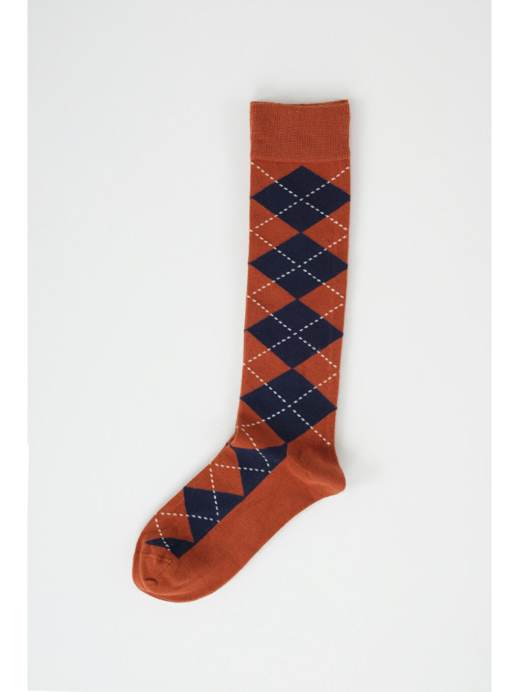 Baklava Desen Diz Altı Çorap Kiremit-Lacivert-1