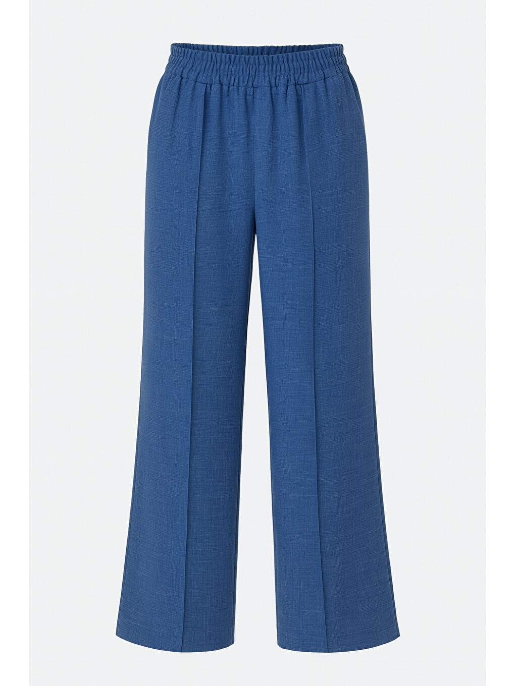 Keten Dokulu Beli Lastikli İndigo Mavi Bol Kesim Pantolon