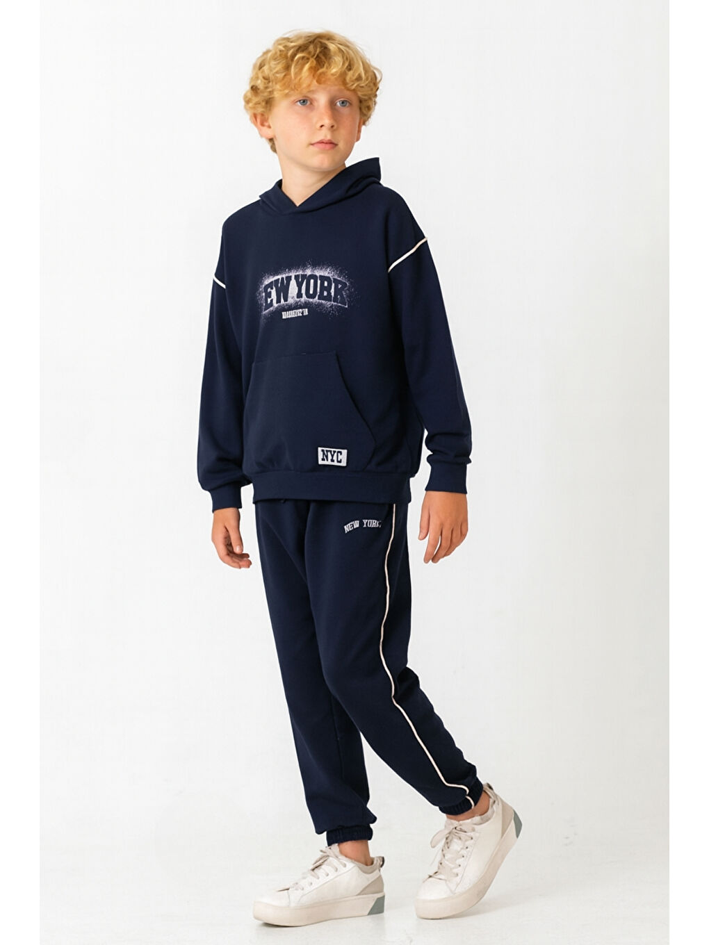 Lacivert Erkek Çocuk New York  Baskılı Alt Üst Eşofman Takımı Ak7886-1