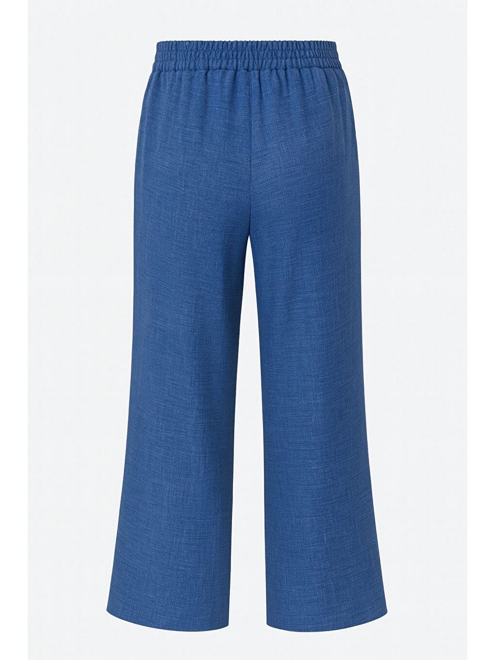 Keten Dokulu Beli Lastikli İndigo Mavi Bol Kesim Pantolon-1