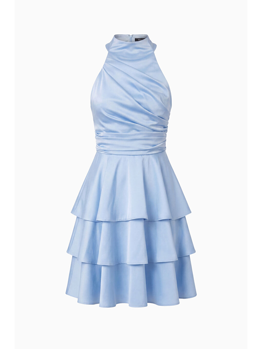 Kadın Bebe Mavi Halter Yaka Saten Mini Mezuniyet Abiye Elbise-5
