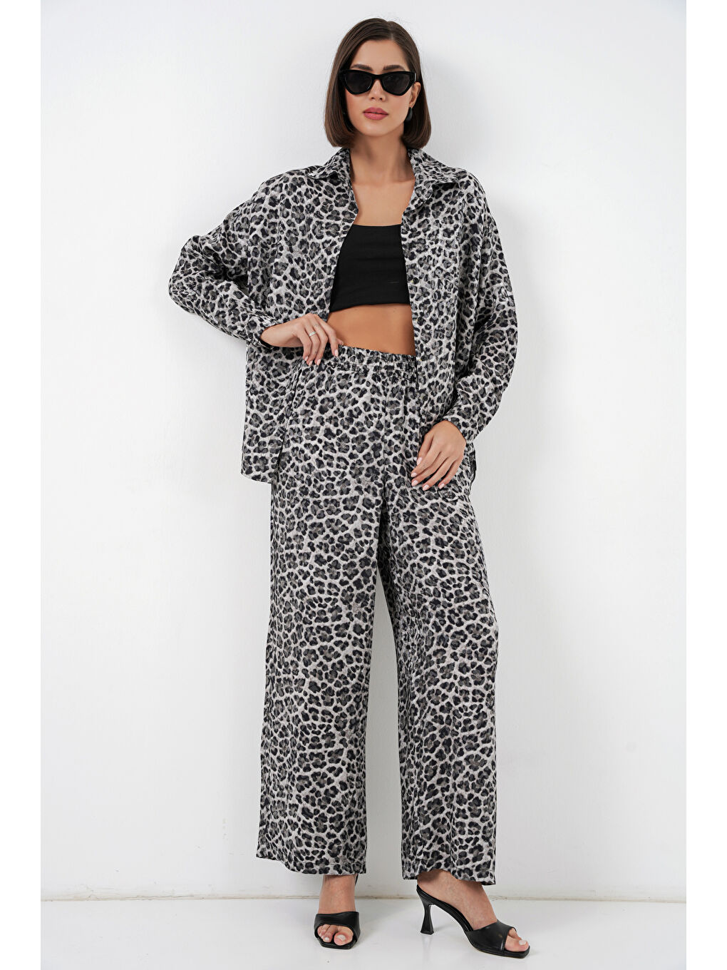 6699 Leopar Desenli Alt Üst Takım - Antrasit