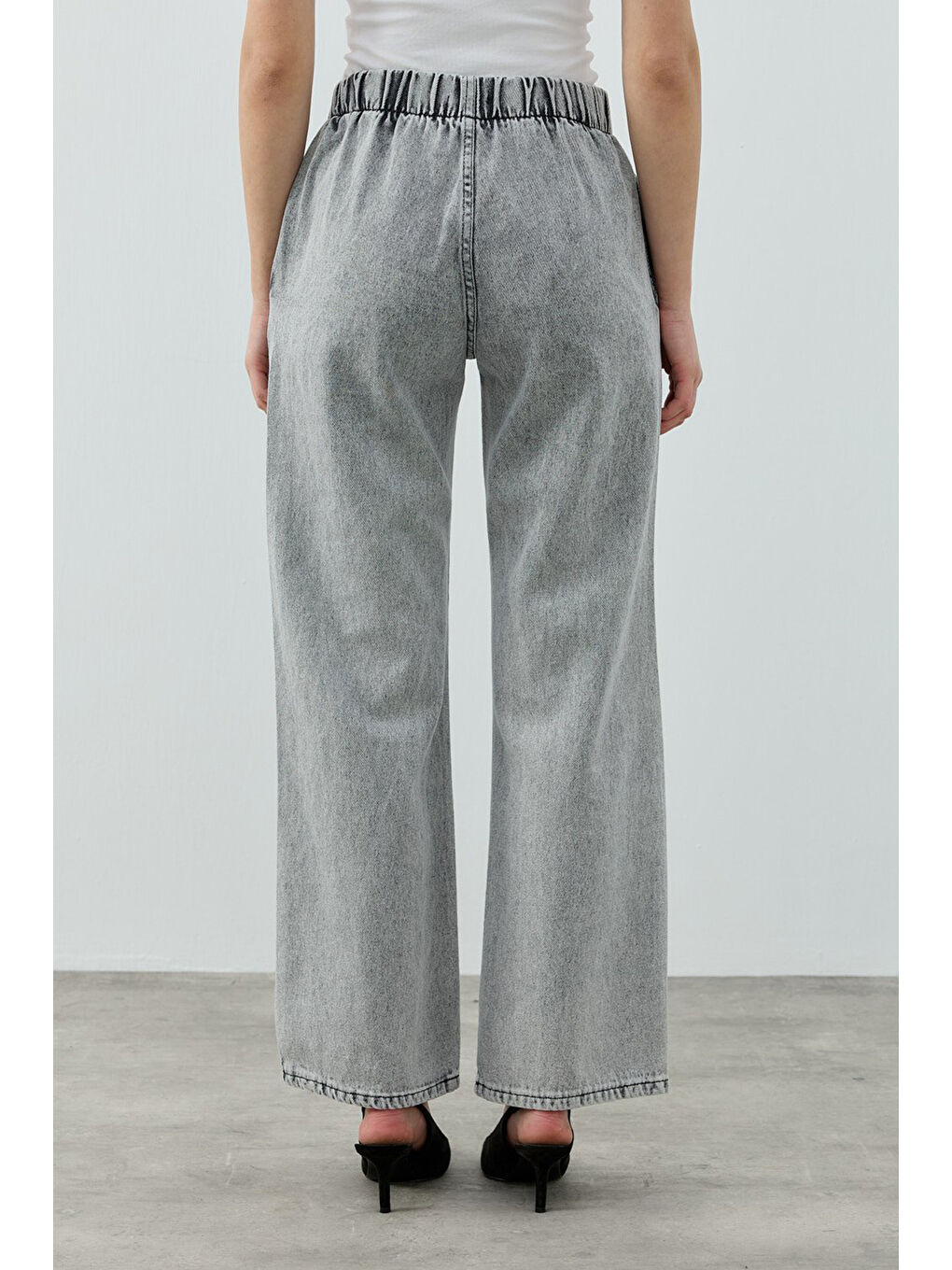 Taşlı Palazzo Denim Pantolon 1693 Koyu Gri-2