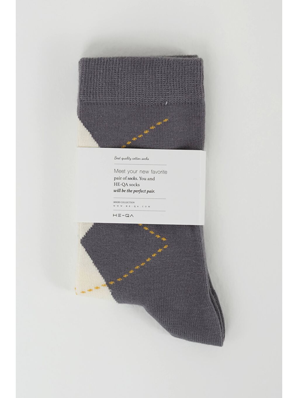 Baklava Desen Soket Çorap Gri-Ekru-1