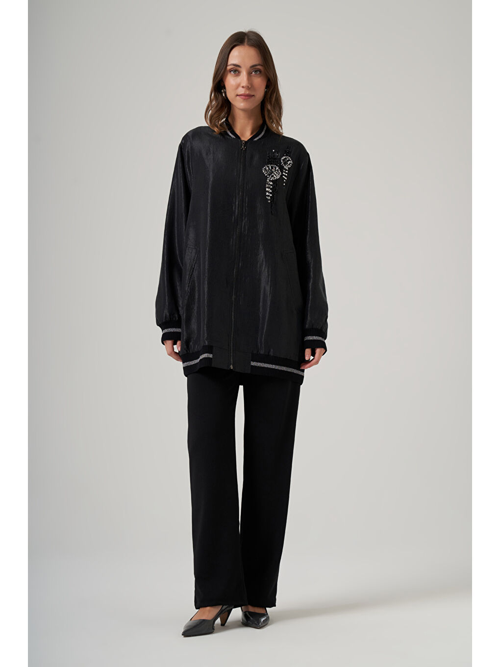 Taş İşleme Detay Kap Ceket 6038 Siyah-2