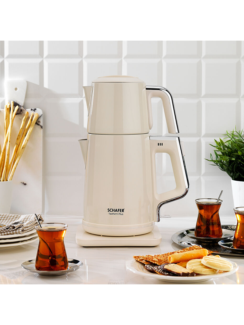 Teaform Plus Paslanmaz Çay Makinesi-Krem