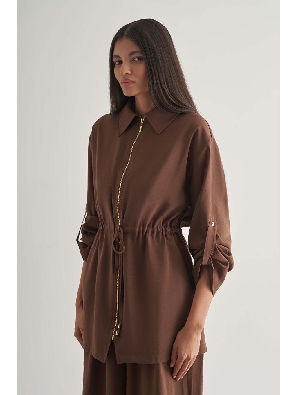 Modal Karışımlı Fermuarlı Kahverengi Tunik-4