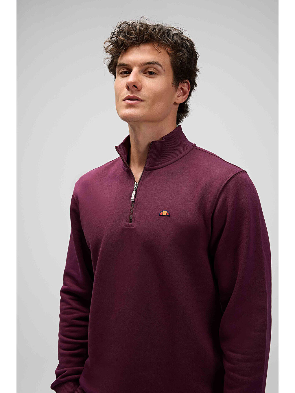 Bordo Pamuklu Regular Fit Yarım Fermuarlı Dik Yaka Sweat EM580-BRD-1