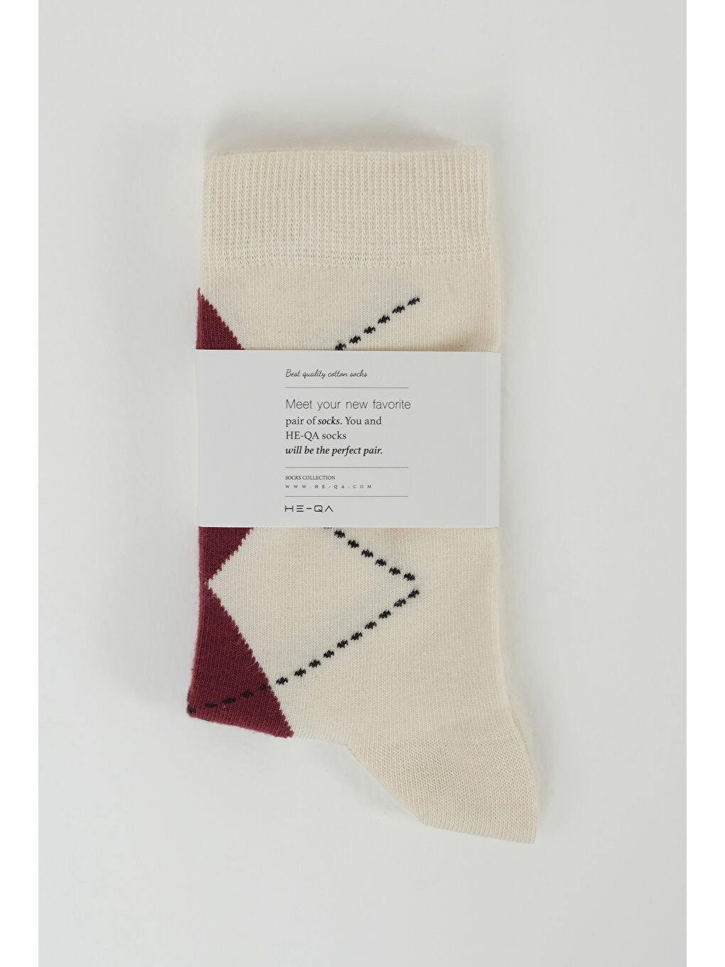 Baklava Desen Soket Çorap Ekru-Bordo