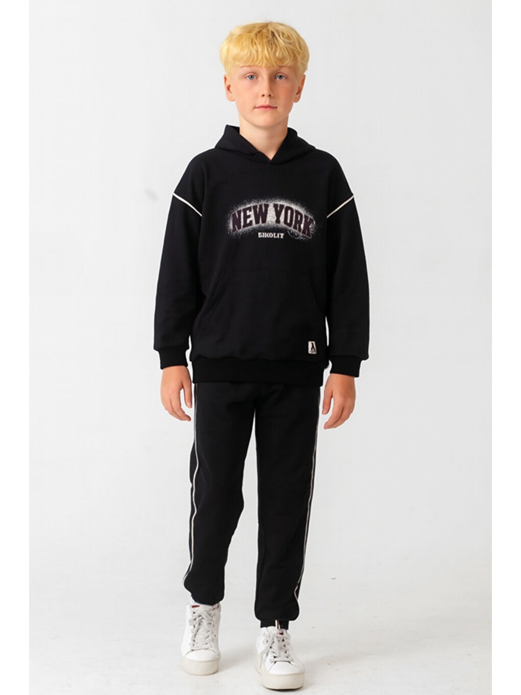 Siyah Erkek Çocuk New York  Baskılı Alt Üst Eşofman Takımı Ak7886-3