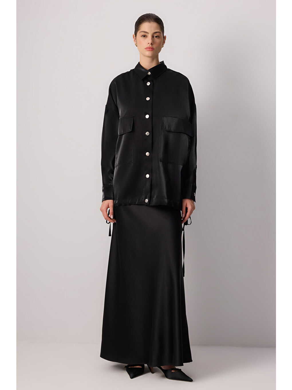 Siyah Büzgülü Oversize Ceket