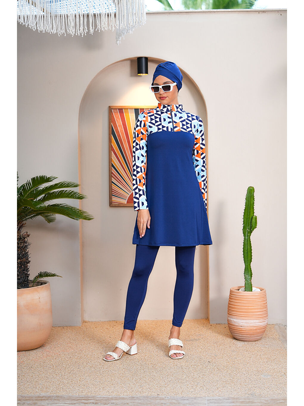 Lacivert Fermuar Detaylı Uzun Kollu Kapalı Tesettür Mayo 3756