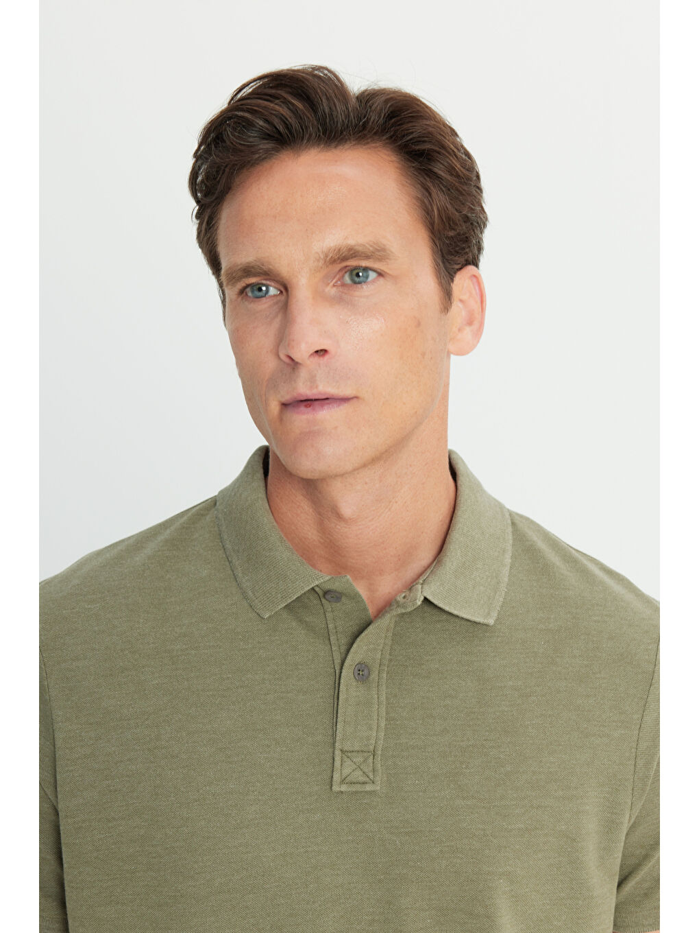 Erkek Haki Pamuklu Slim Fit Dar Kesim Polo Yaka Tişört-3
