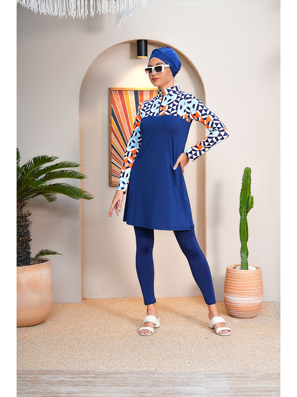 Lacivert Fermuar Detaylı Uzun Kollu Kapalı Tesettür Mayo 3756-1